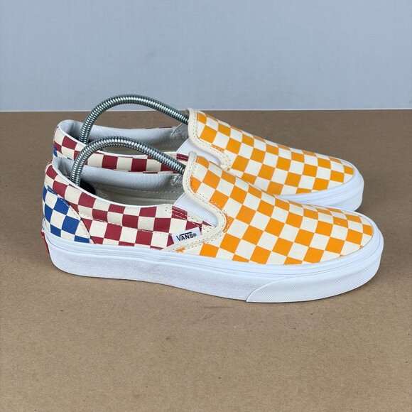 Vans Classic Slip On Checkerboard Sneakers Womens 8 Yellow Red Blue Casual - Picture 3 of 10